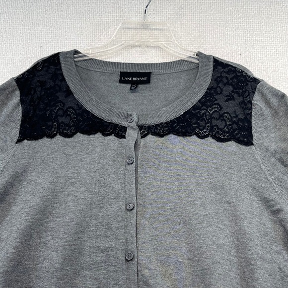 Lane Bryant Lace Shoulder Cardigan Gray Button Front Sweater Plus 18/20 - Picture 2 of 12